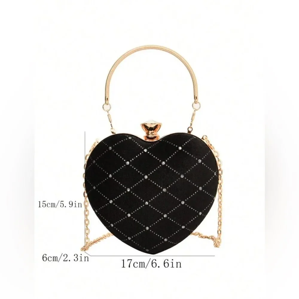 Black velvet heart-shaped purse handbag